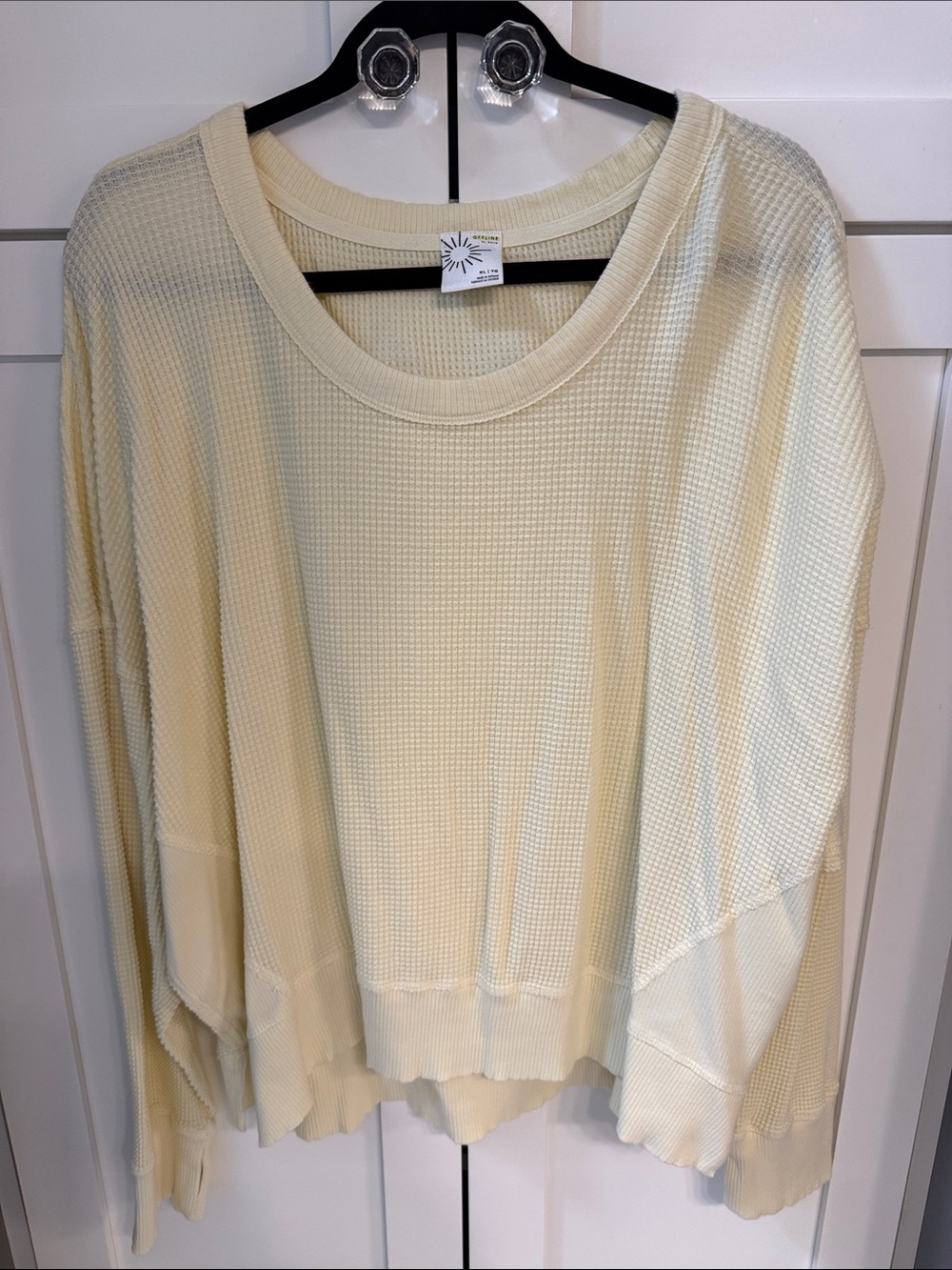 aerie Soft Cream Waffle-Knit Scoop Pullover
